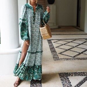 Spell & The Gypsy Medium Winona Maxi‎ Dress Ivy Green Peasant Gypsy Original